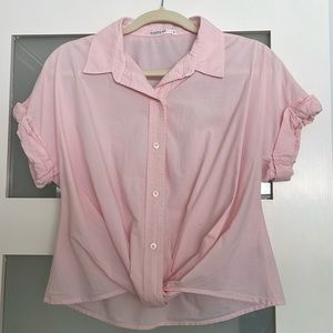 Stateside short sleeved button up collared  poplin shirt front twist. Used